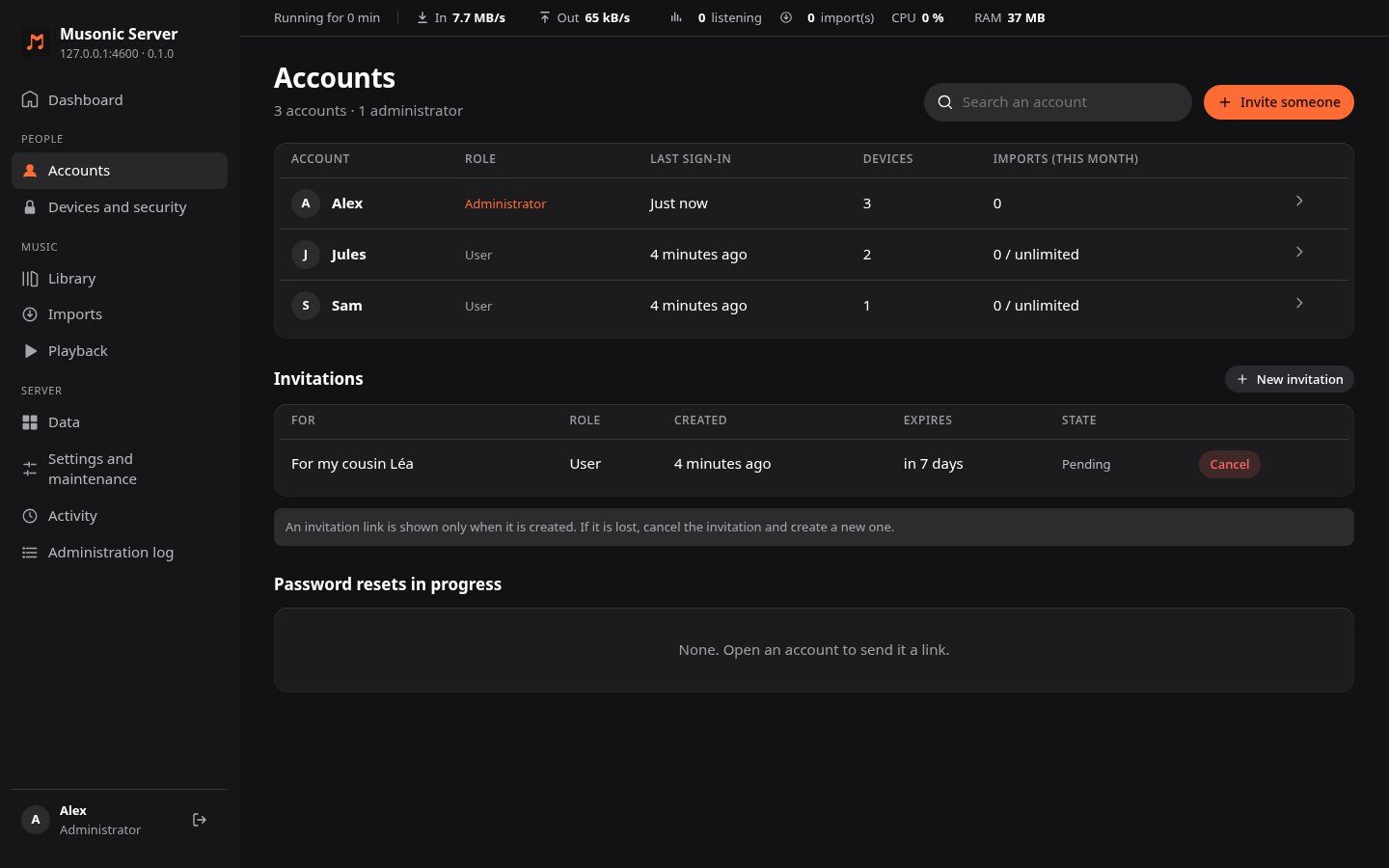 Accounts and invitations