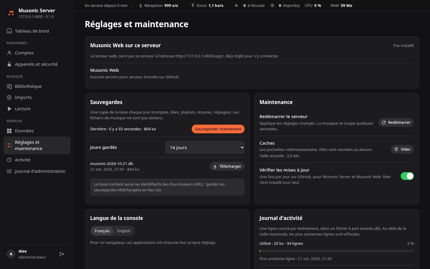 Settings and maintenance