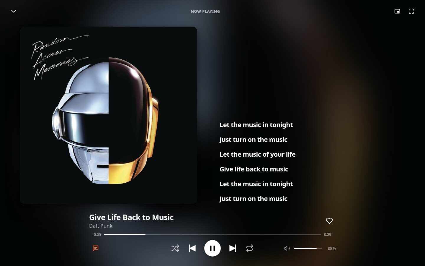 Full-screen player and lyrics
